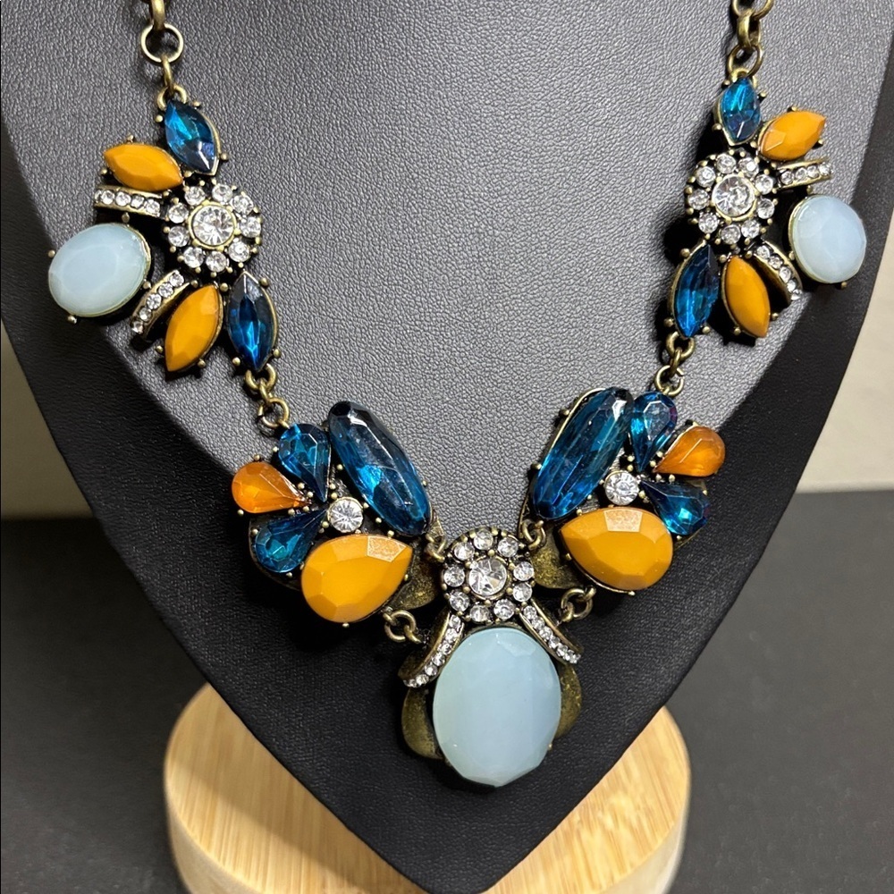Multicolor Beaded Chunky Bib Necklace Statement Colorful Collar - Picture 2 of 7